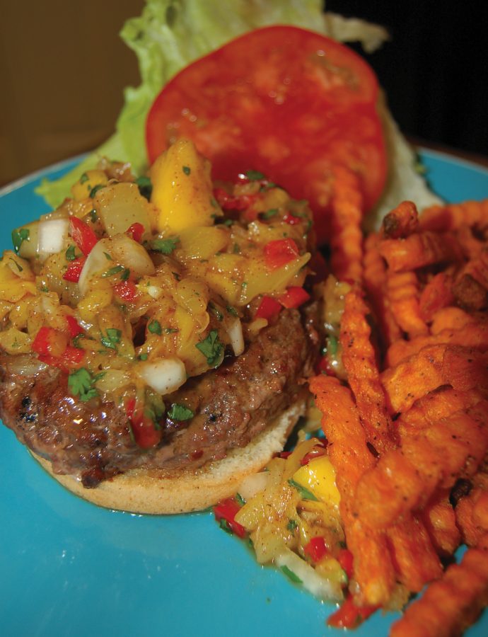 Caribbean Burgers with Tropical Fruit Salsa